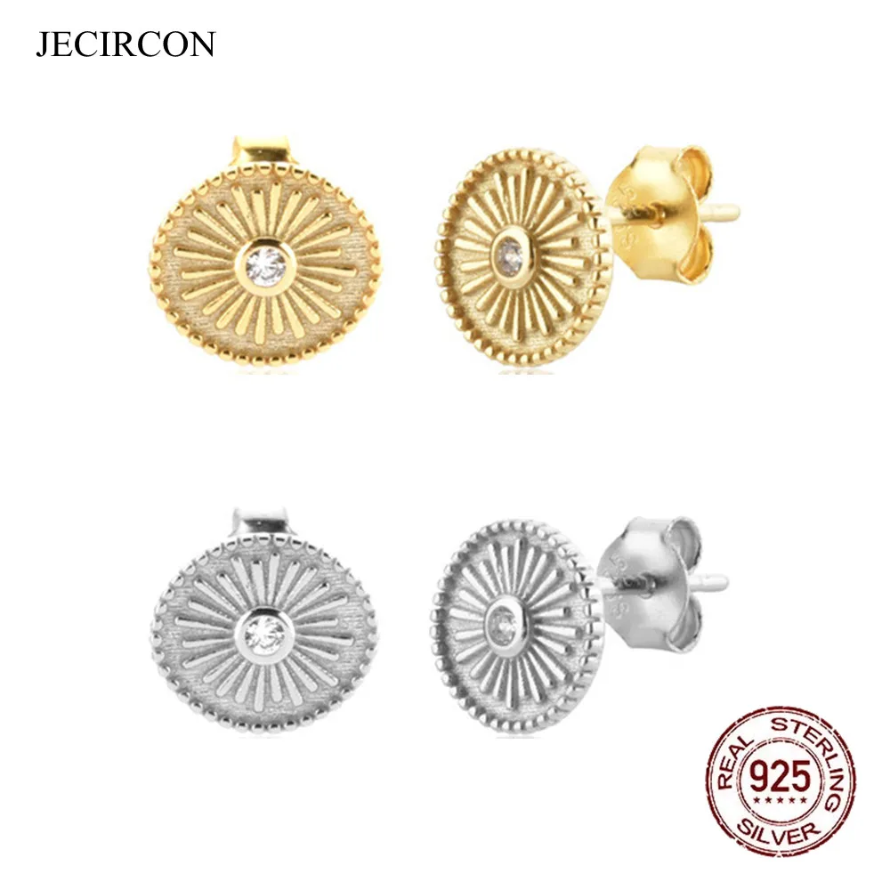 

JECIRCON 925 Sterling Silver White Zircon Sunflower Stud Earrings Women Simple INS Stud sWedding Jewelry Best Gift for Friend
