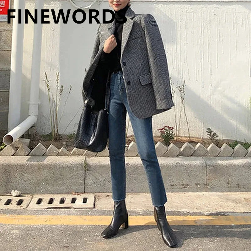 FINEWORDS Skinny Stretch High Waisted Jeans Women Push Up Casual Korean Jeans Streetwear Boot cut Jeans 2019 Autumn Pencil Pants
