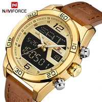naviforce fashion quartz sports leather watches men dual display casual wristwatch male military digital clock relogio masculino