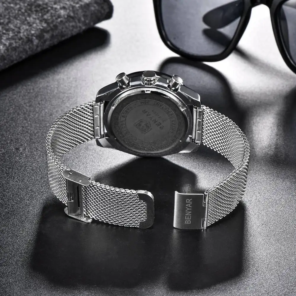Benyar кварцевые часы из нержавеющей стали мужские роскошные брендовые