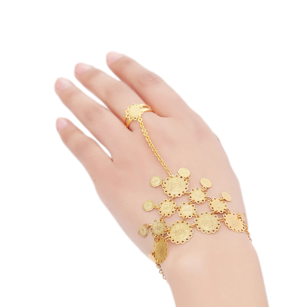 Bracelet de pièces de monnaie couleur or pour femmes  chaîne arabe  bijoux de pièces anciennes