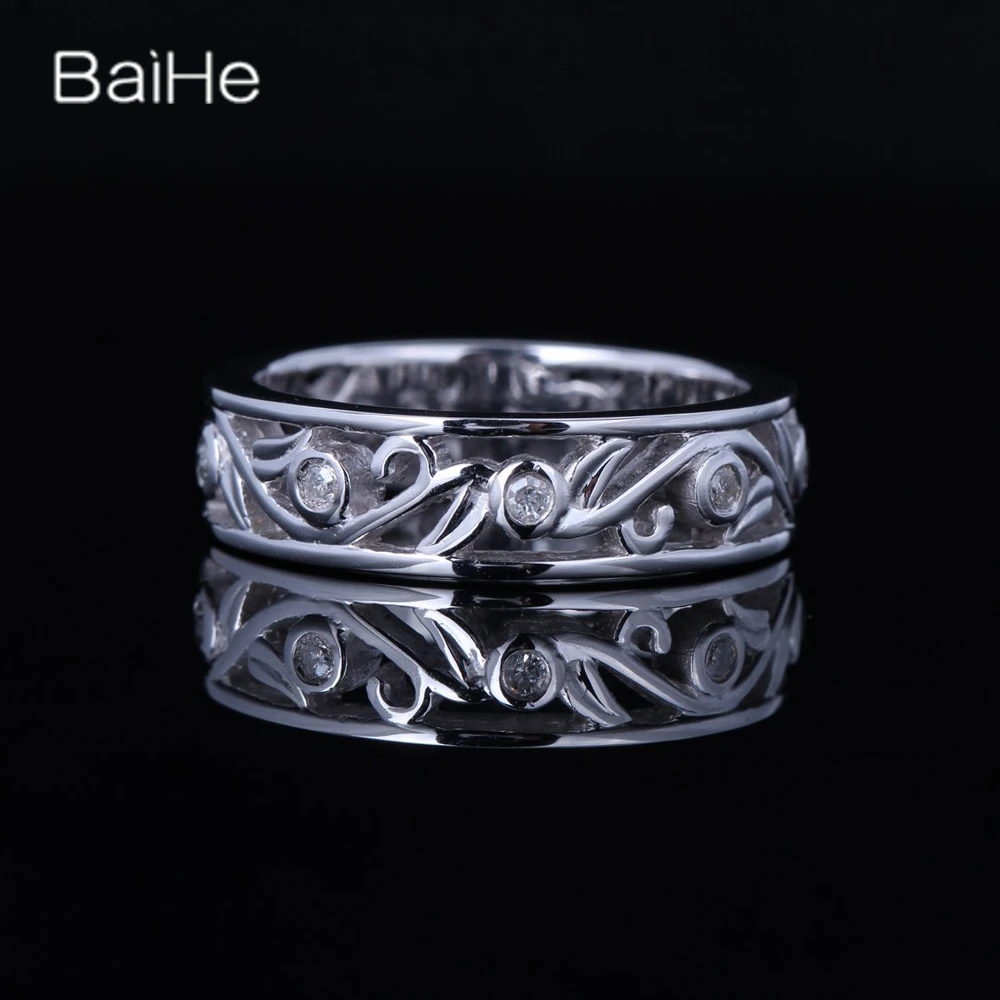 

BAIHE Solid 14K White Gold H/SI Genuine Natural Diamond Ring Women Men Gift Engagement Trendy Diamantový prsten Bague diamant