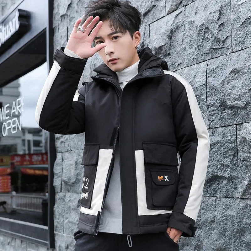 

Winter New Korean Arrival Trend Loose Plus Size Thicker Wild Casual Simple Solid Men Tooling Down Padded Jacket Free Shipping