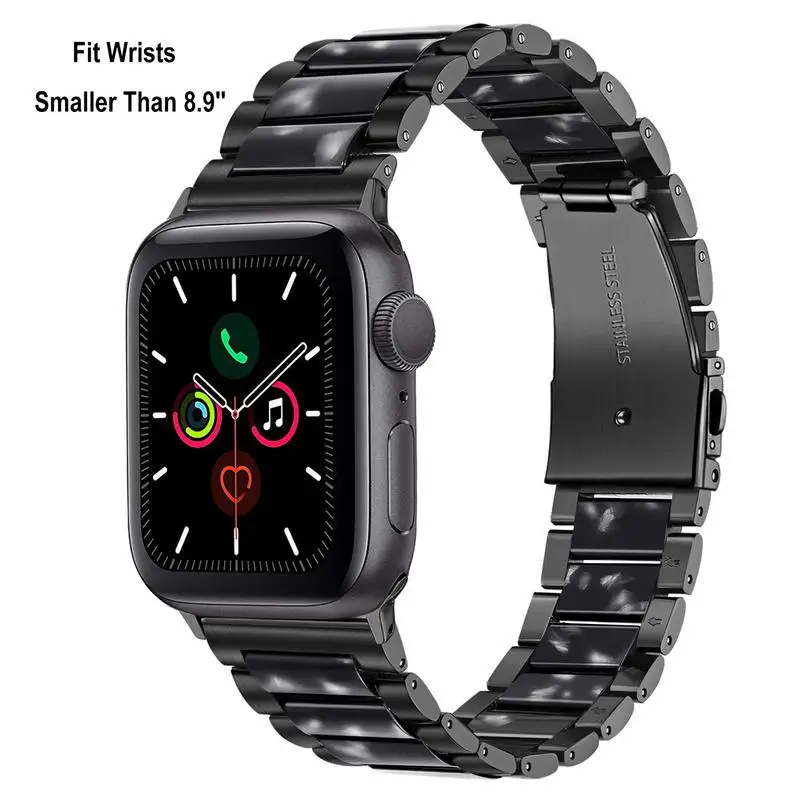 Для женщин Смола+ Нержавеющая сталь ремешок для наручных часов Apple Watch, версии наручных часов iWatch, 5, 4, 3, 2, 1, 44/40/42/38 мм браслет на запястье с металлическим браслетом, женский браслет