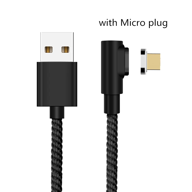 Black Micro USB Магнитный Кабель 90 градусов 3A, кабель Micro USB type C, кабель для быстрой зарядки и передачи данных для iPhone XS MAX XR SAMSUNG S10 Plus S9+ S8 Note 9 - Цвет: Black Micro USB