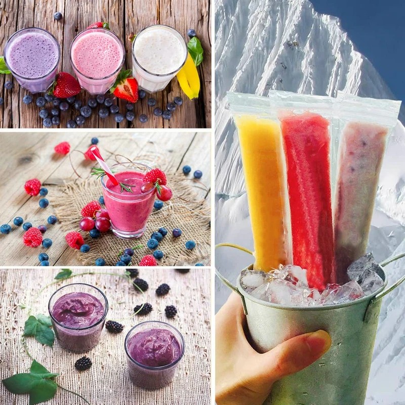 

200 Pcs Popsicle Bags Disposable DIY Ice Pop Mold Bags BPA Free Popsicle Maker with Ziplock Healthy Homemade Snack With Funnel