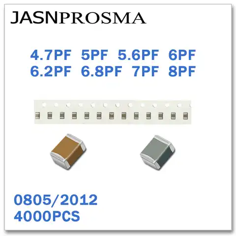 Jasnesma 4000 шт 0805 2012 COG/NPO RoHS 50V 0.5% 5% 4.7PF 5PF 5.6PF 6PF 6.2PF 6.8PF 7PF 8PF SMD, высокое качество конденсатора