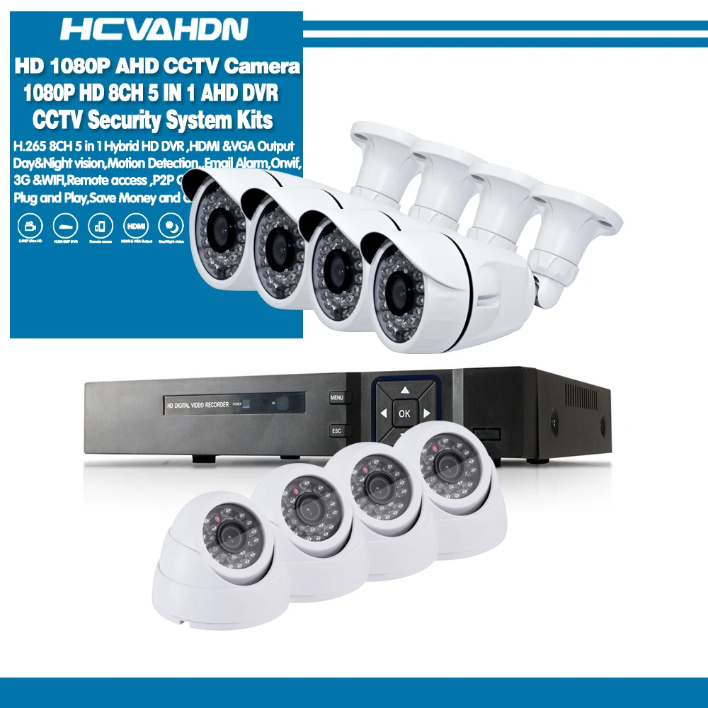 Белый 8-канальный HD домашняя камера видеонаблюдения, Системы 8CH AHD DVR Наборы 2.0MP 1080P 3000TVL видеонаблюдения Камера s Системы 1 ТБ HDD набор камеры видеонаблюдения - Цвет: Белый