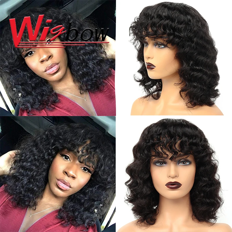 

Full Machine Made Wigs With Bangs Ombre Deep Wave Human Hair Wigs T1B 30 Brazilian Hair Wig For Black Women Wet and Wavy Wig