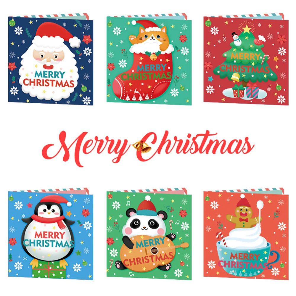 

6Pcs 5D DIY Diamond Painting Greeting Cards Merry Christmas Cards Cartoon Postcards Diamond Embroidery Kit Xmas Gifts