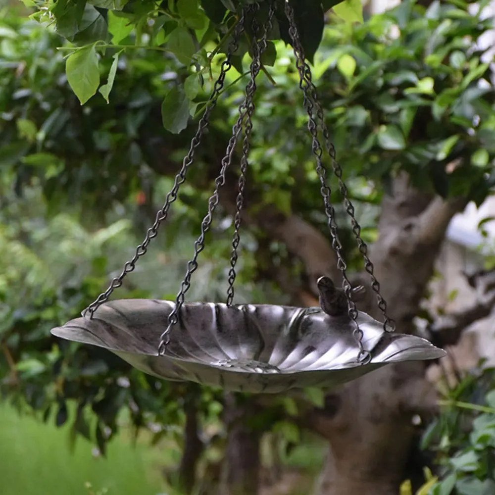 

1Pc Durable Retro Birds Feeding Bowl Chic Feeder Pendant Garden Decor Grey