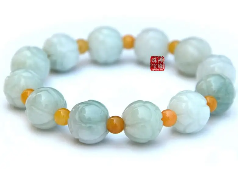 

Drop Shipping Real Burma Jadeite Bracelet Lotus Flower Beads Stone Green Lotus Bracelet Bangle