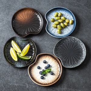 Creative Retro Japanese Style Tableware, Household Ceramic Irregular Bone Dish, Cake Dessert Fruit Plate Ceramic Plate