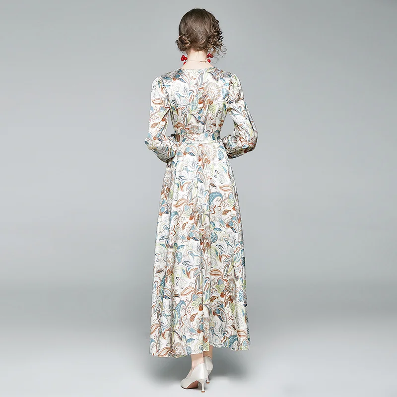 

Apricot Big Swing Fashion Women Floral Printed Maxi Party Dress Autumn Elegant Sexy Female Long Sleeve Holiday Dresses Vestidos