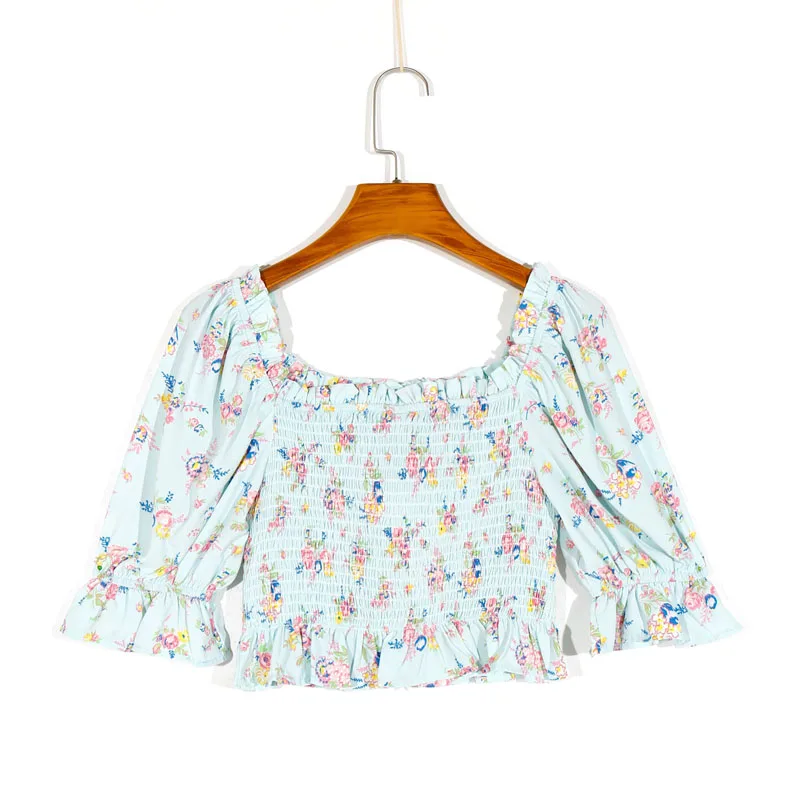 

Summer women's shirt casual flower print bow decoration short shirt