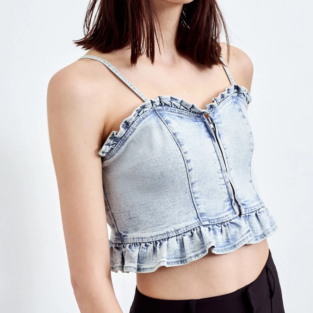 

DiYiG WOMAN 2021 spring and summer new youth women's clothing sweet style fashion suspender ruffled denim shirt