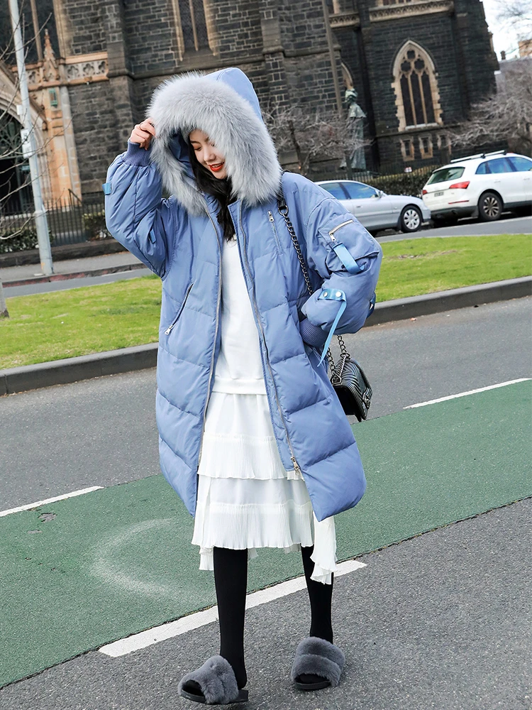 

Winter 2020 Jacket Women Long Padded Blue White Korean Clothing Undefined With Clothing Hood Warm Brand Fluffy Zipper Parka Coat