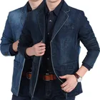 Куртка мужская джинсовая однотонная, повседневный блейзер из денима, верхняя одежда, большие размеры, M-4XL, весна-осень