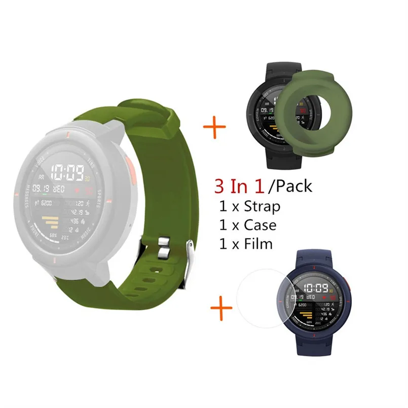 A 3 в 1 для Huami Amazfit Verge умные часы с ремнем силиконовый ремешок+ чехол Крышка huami amazfit Verge Lite Защитная пленка для экрана - Цвет: A