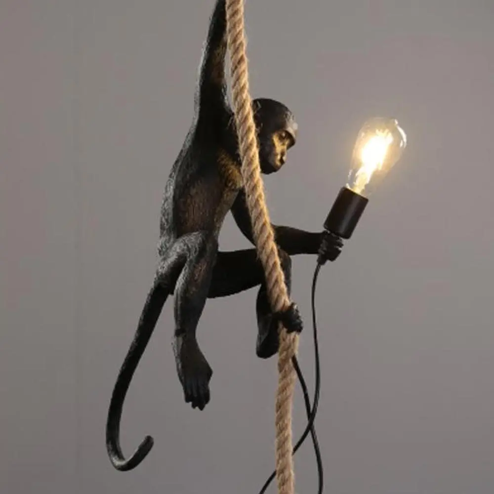 

Resin Pendant Lights Modern Black/white Monkey Stair Lamp Resin Loft Showroom Hemp Rope Cafe Bar Industrial Lighting Fixture