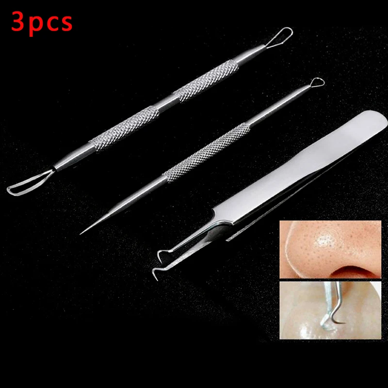 

3pcs Face Care Removal Acne Blackhead Comedones Extractor Squeezing Needles Tweezers Skin Care Tool Kit New