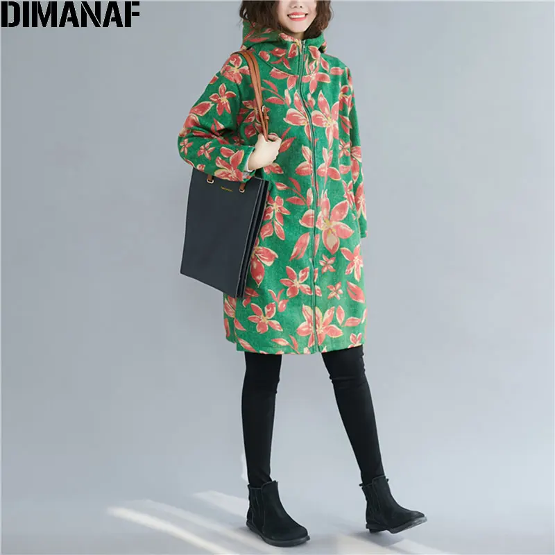DIMANAF размера плюс осень зима женские парки пальто с капюшоном толстые