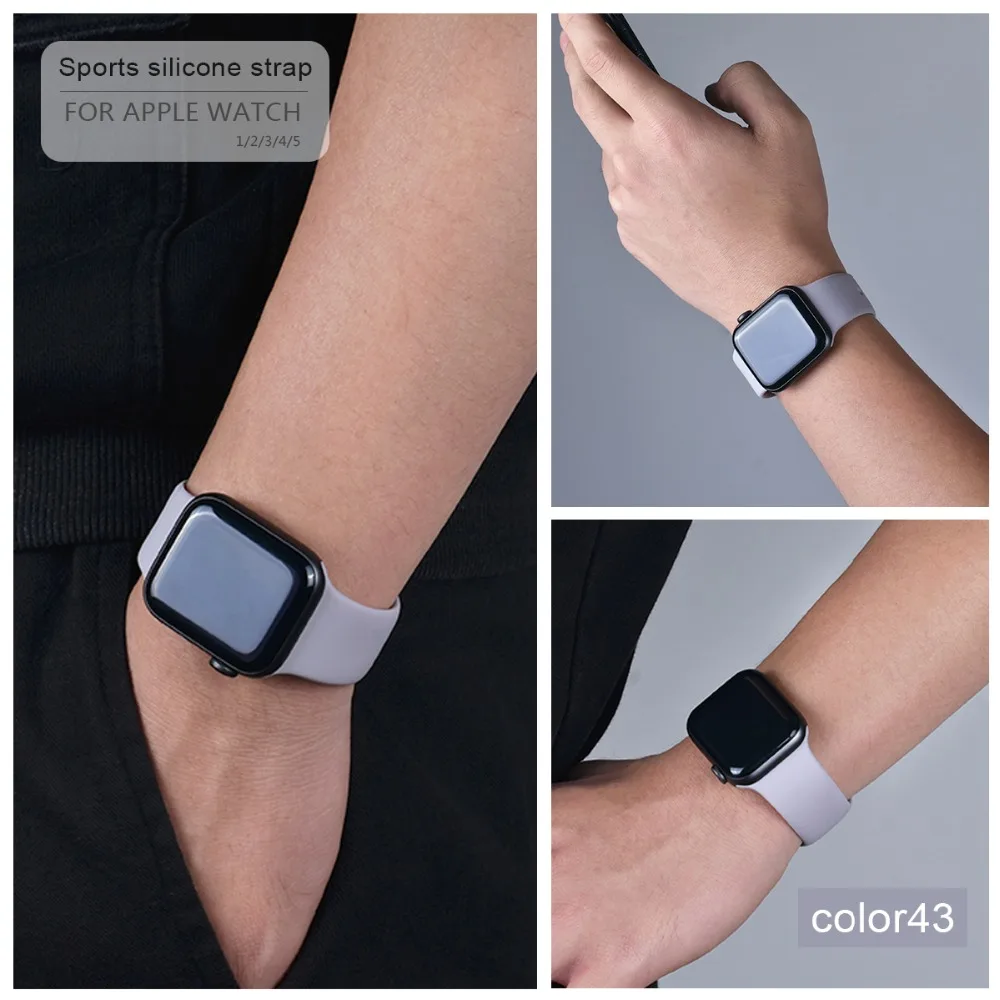 Мягкий силиконовый спортивный ремешок для Apple Watch 5 4 3 2 1 38 мм 42 мм, резиновый ремешок для часов Iwatch series 5 4 40 мм 44 мм