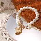 Креативное жемчужное ожерелье, браслет, модное ожерелье с подвеской в форме сердца и пряжки, милая цепочка до ключиц с цветами, буквами, подарки Вечерние