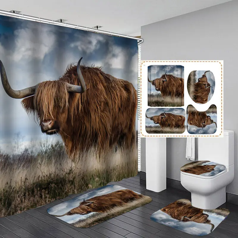 

Wild Cow арт фланелевый банный коврик для крышки унитаза коврики для душа из Шторы, украшенное мозаикой из драгоценных камней, 12 крючков дома Ва...