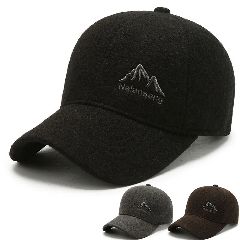 

Зимние Утепленные вязаные шерстяные мужские кепки для улицы, спортивная бейсболка, осенняя дышащая Регулируемая хлопковая Повседневная ша...