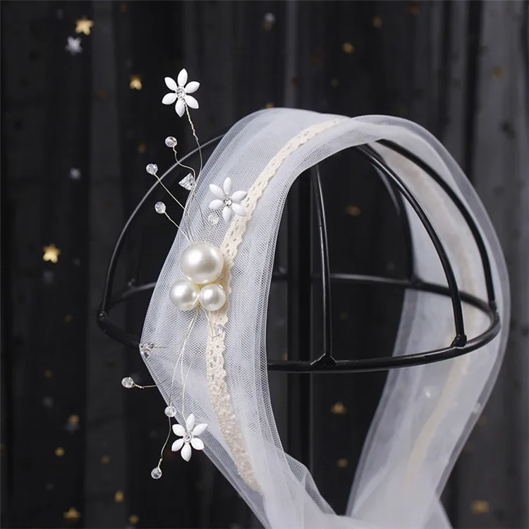 Свадебная ручная работа стразы жемчужная пряжа качественная белая вуаль обруч