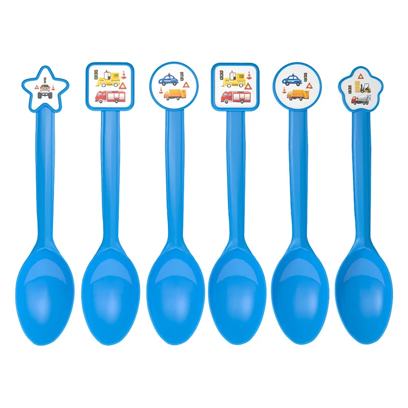 6 шт./лот для мальчиков с симпатичными машинками пластиковая посуда ножи ложки