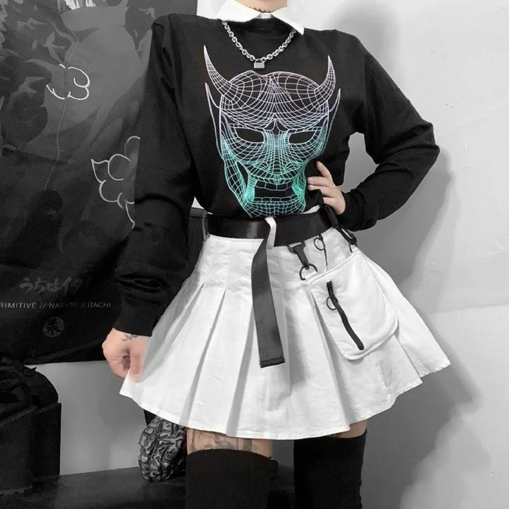 

Grunge Portrait Emo Print Black Hoodie Goth Harajuku O Neck Sweatshirt Women Autumn Long Sleeve Tops Punk Streetwear