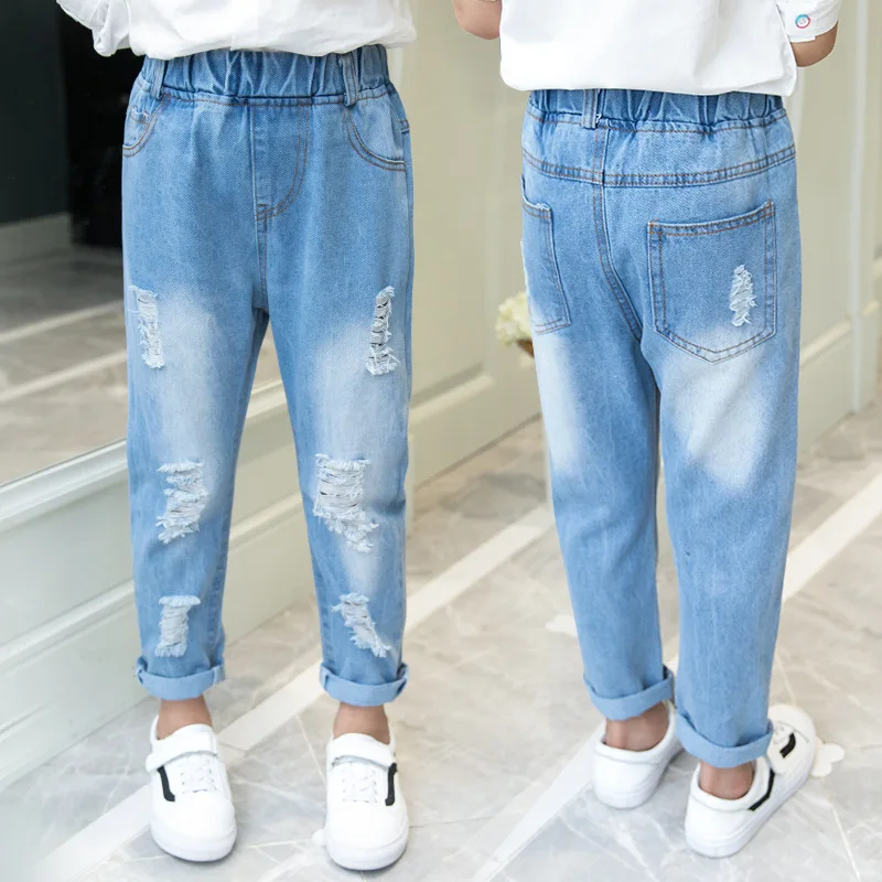 Джинсы с дырками для девочек подростков одежда новинка 2020 весенние джинсовые