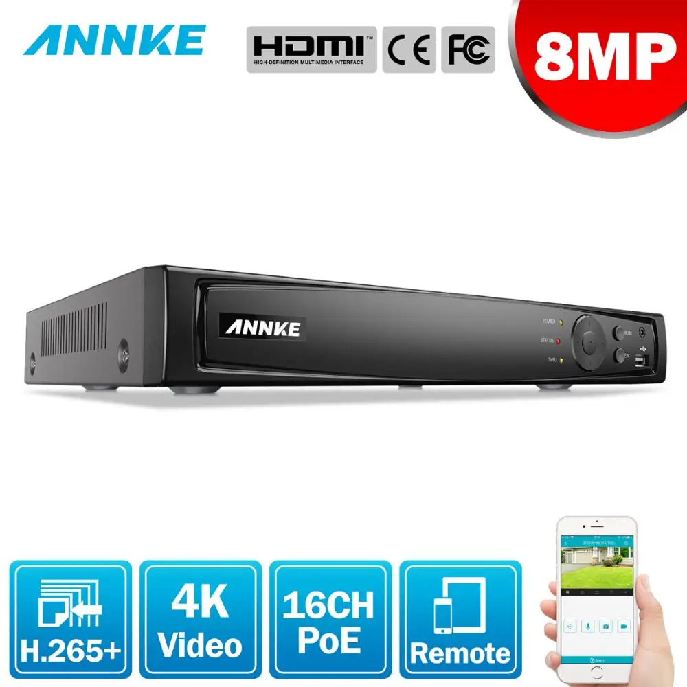 Сетевой видеорегистратор ANNKE 16CH 8MP POE NVR 4K сетевой для IP камеры P2P облачная функция