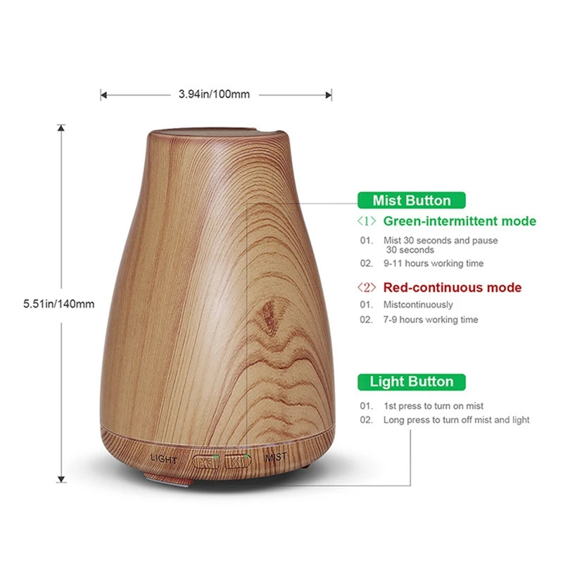 

Wood Grain Aromatherapy Machine Diffuser Household Night Light Air Spray Ultrasonic Humidifier EU Plug