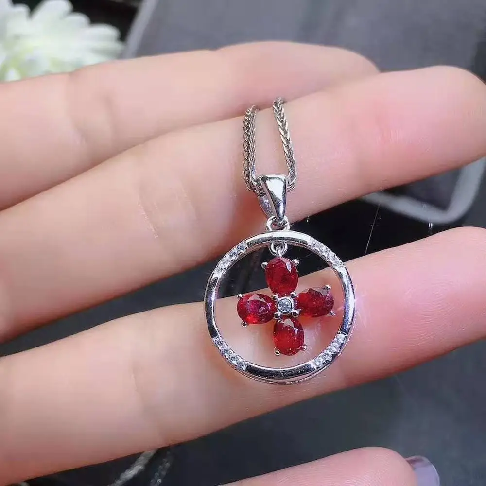 Ожерелье с подвеской из натурального изумруда/рубина S925 Стерлинговое Серебро