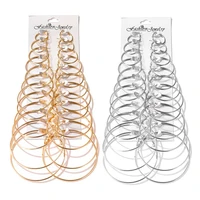 golden silver plated different sizes geometry roundness glossy wedding alloy circles hoop earrings for women 12 pcsset