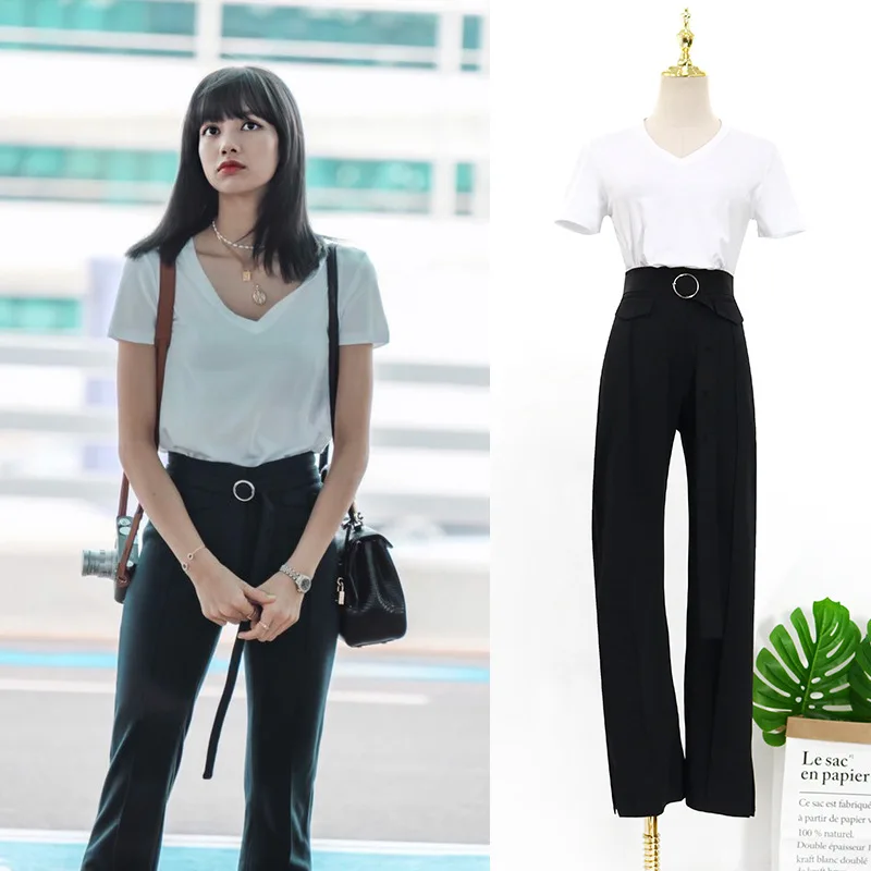 Kpop Корейская летняя уличная одежда в стиле знаменитостей Женская белая футболка