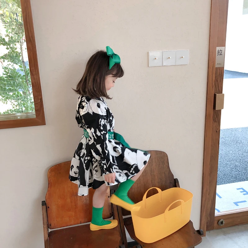 

Girls Casual Dresses 2021 Fashion Spring Kids Cartoon Panda Print Costumes Loose Children Wedding Party Vestidos For 2-7Y Girls