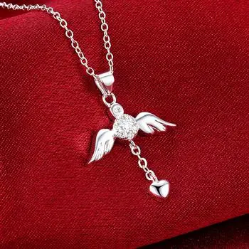 

Fashion heart-shaped zircon silver angel necklace N674 LKNSPCN674