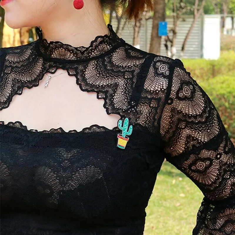 

French design handmade Indian SILK embroidery badge plant potted cactus creative temperament brooch jewelry