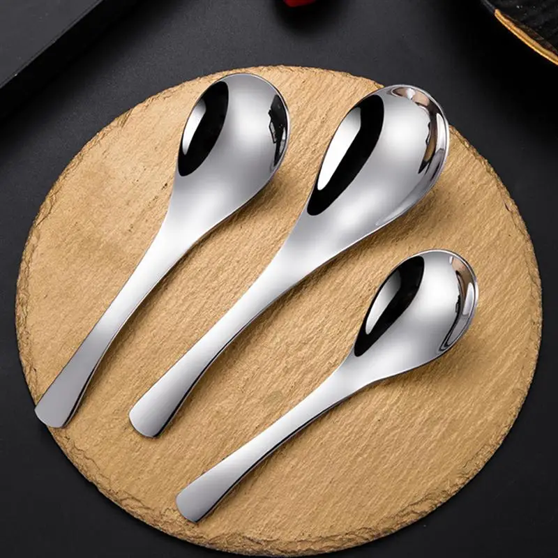 

3Pcs Stainless Steel Spoon Thicken Round Head Spoons Kitchen Spoon For Home Tableware With Deep Thickened Spoon And Round Head