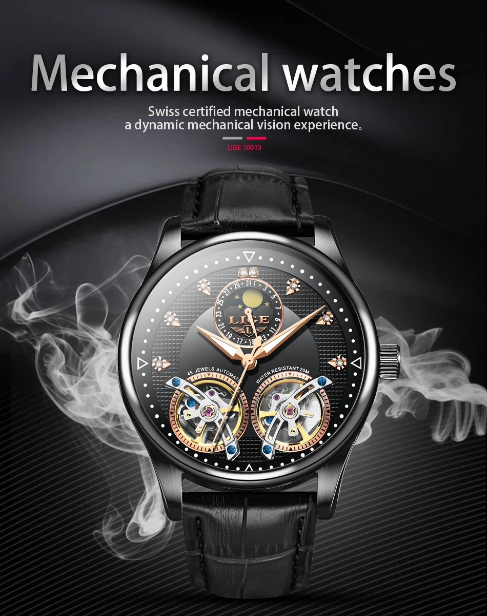 LIGE новые автоматические механические часы мужские Tourbillon спортивные часы модные деловые мужские часы reloj automatico de hombre