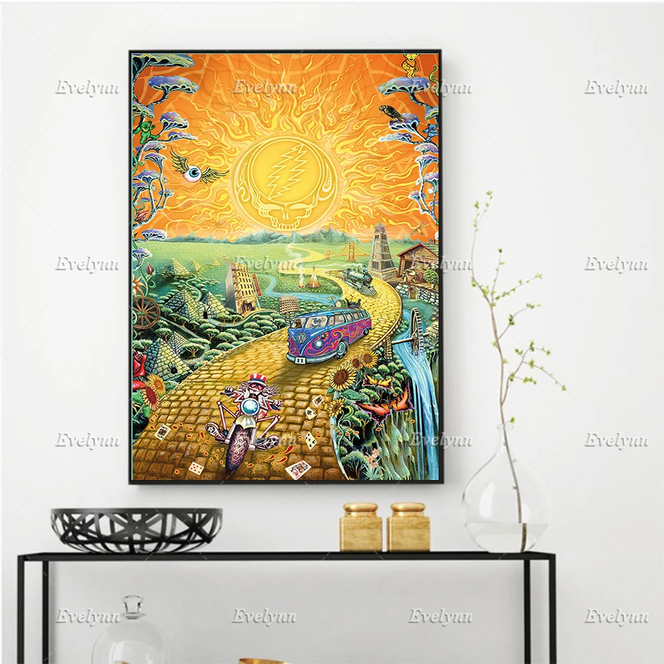 

Grateful Dead Golden Road Poster, Hippie Room Decor, Bohemian Decor Home Decor Canvas Wall Art Prints Unique Gift