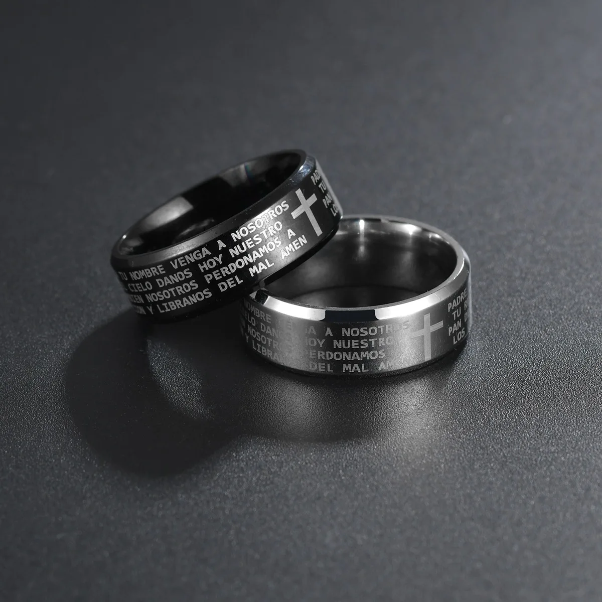 

Black Color Stainless Steel Jesus Cross Ring Letter Bible Prayer Finger Rings For Men 8mm Amulet Jewelry
