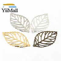 50pcs goldbronzerhodiumsilver plated leaves filigree wraps connectors for jewelry making diy charm pendant findings 3 size