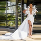 Особый дизайн 3D Цветочная аппликация Aso Ebi свадебные вечерние платья женские сексуальные с боковым высоким разрезом атласные Длинные свадебные платья для выпускного