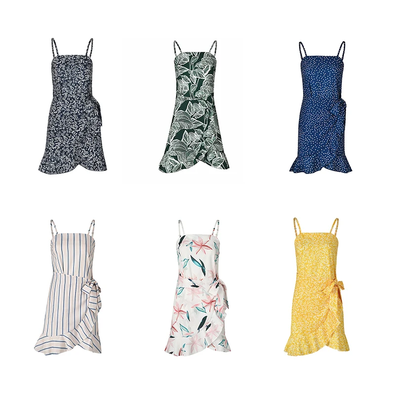 

Sexy Spaghetti Strap Casual Backless Summer Dress Sleeveless Floral Printed Lace Up Dresses For Women