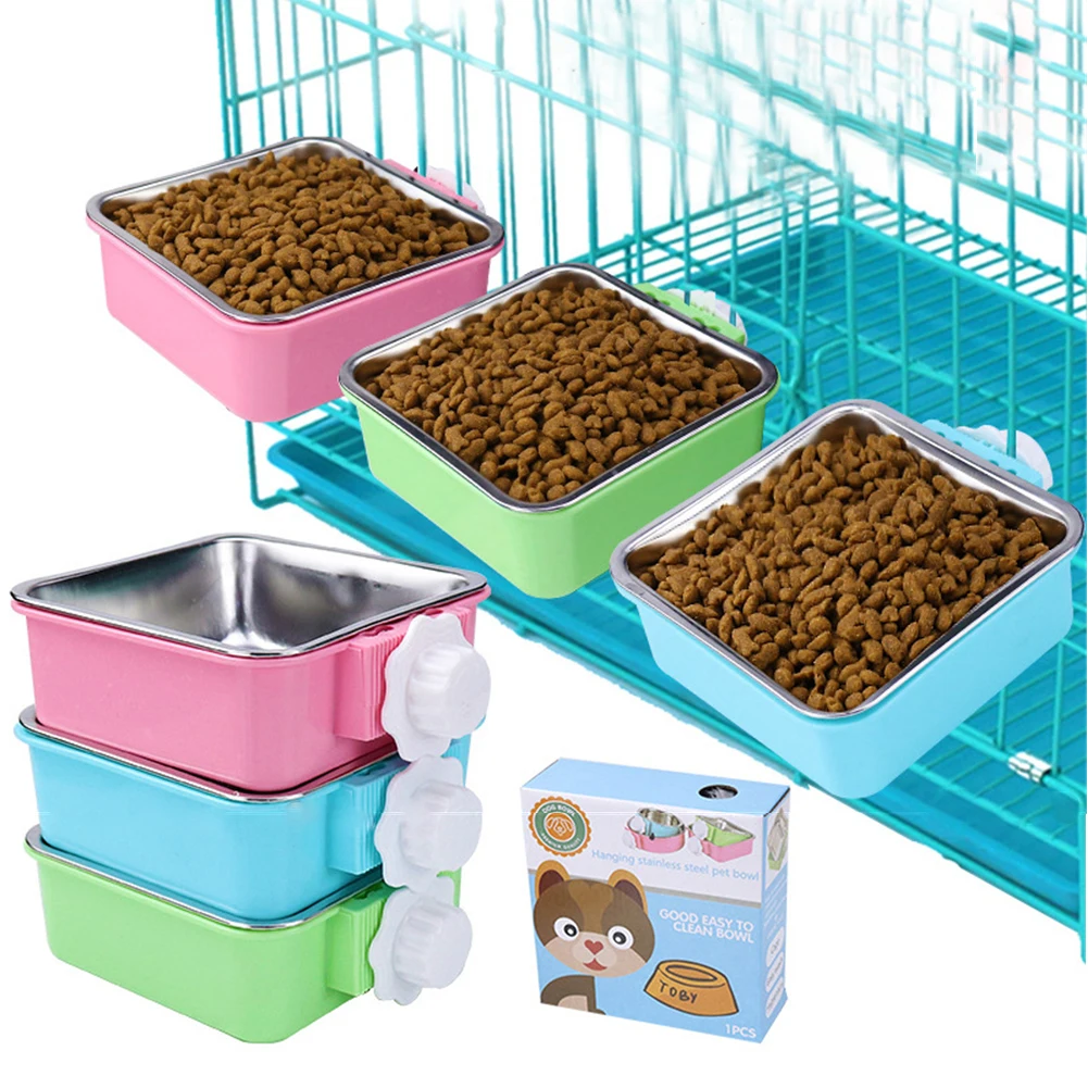 

Hanging Dog Bowl Stainless Steel Pet Feeder Puppy Feeding Food Cage Bowls Durable Cat Crate Stationary Drinking Water Dish